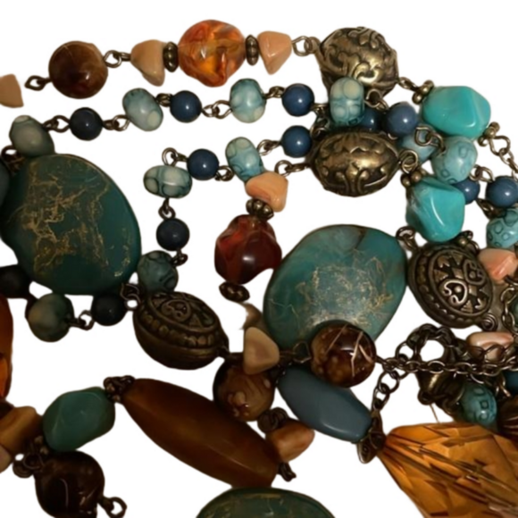 🌟 BOHO 3-Strand EsMor Clasp Beaded Earthy Green Amber Necklace 🌟 - Picture 6 of 6